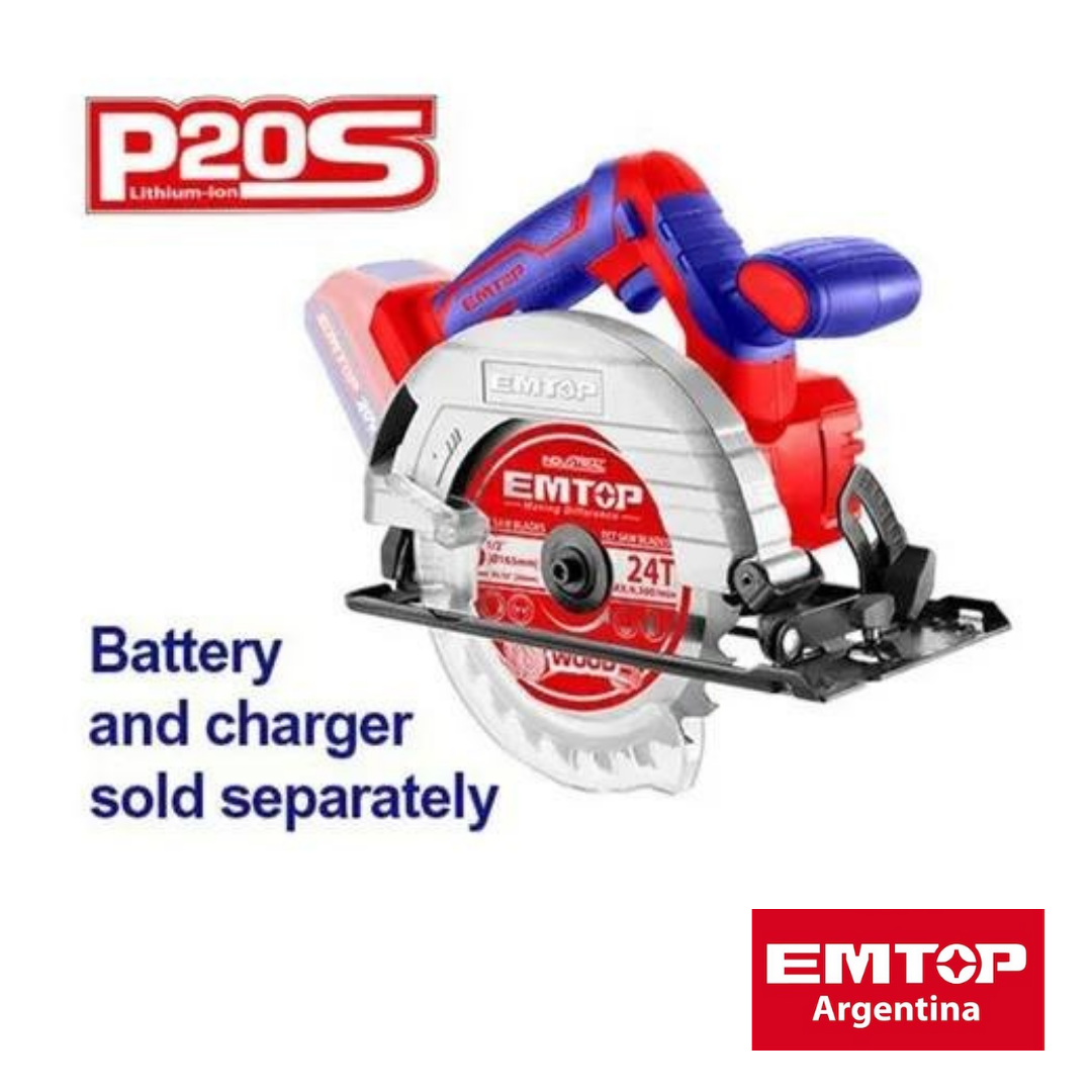 Sierra Circular 20v 4600rpm 165mm S/bat-car Emtop Elcs201650